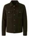 Mens Dark Green Military Suede Shirt Jacket front