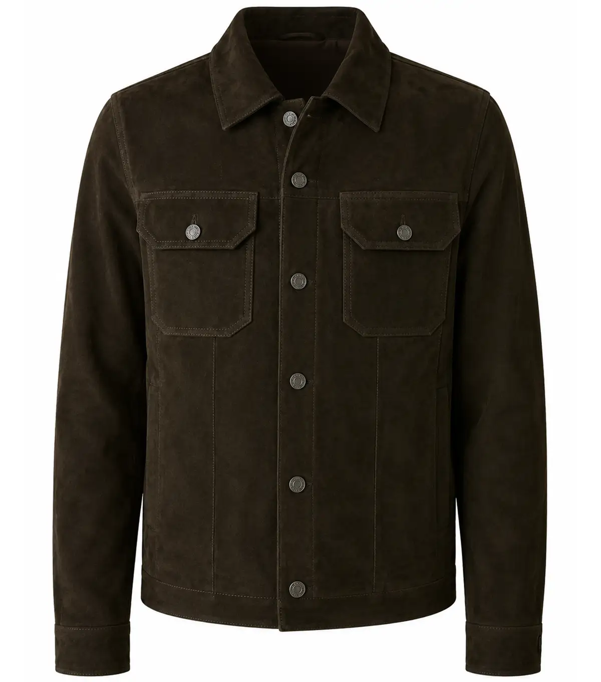 Mens Dark Green Military Suede Shirt Jacket front