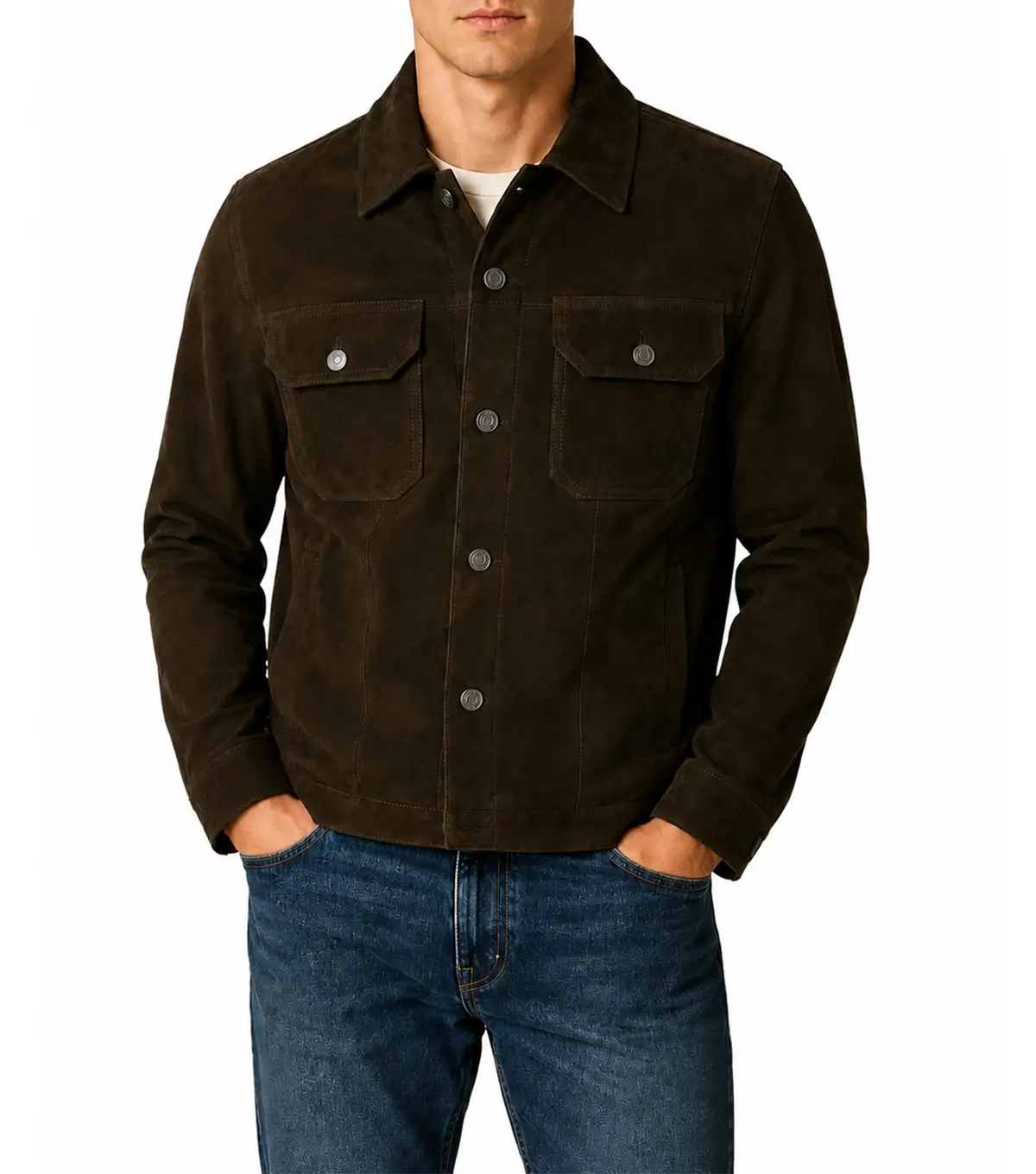 Mens Dark Green Military Suede Shirt Jacket