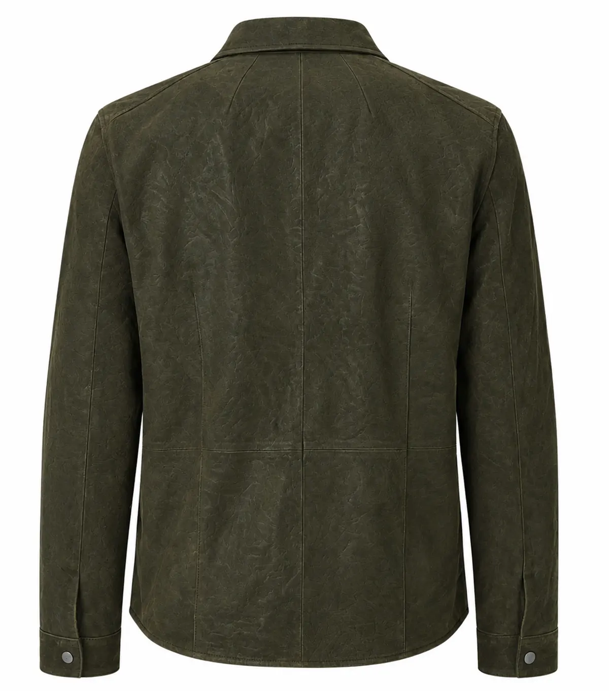 Mens Dark Olive Distressed Suede Shirt Jacket back