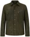 Mens Dark Olive Distressed Suede Shirt Jacket front