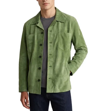 Mens Green Suede Overshirt Shirt Jacket