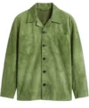Mens Green Suede Overshirt Shirt Jacket front