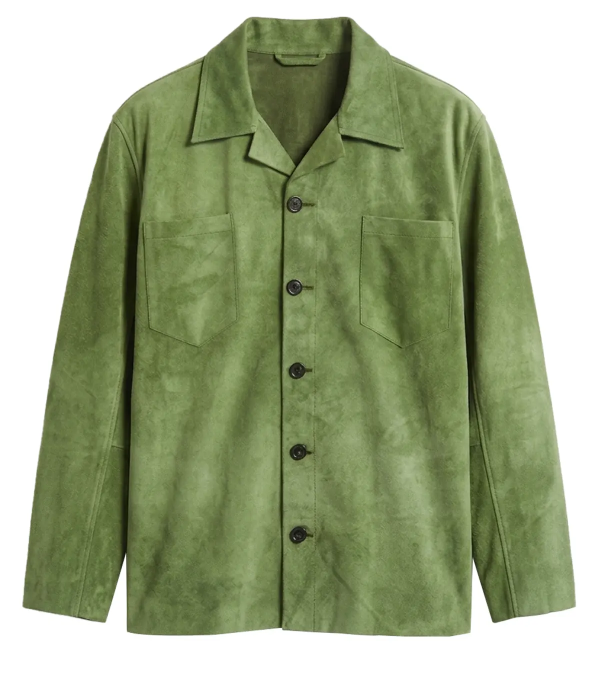 Mens Green Suede Overshirt Shirt Jacket front