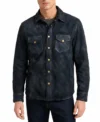 Mens Navy Blue Waxed Distressed Suede Shirt Jacket
