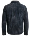 Mens Navy Blue Waxed Distressed Suede Shirt Jacket BACK VIEW
