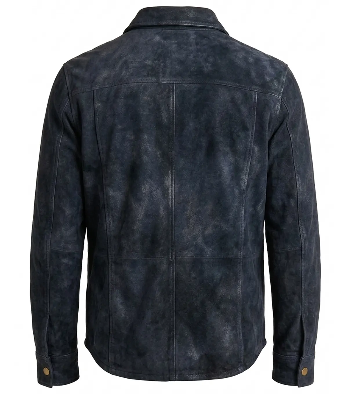 Mens Navy Blue Waxed Distressed Suede Shirt Jacket BACK VIEW