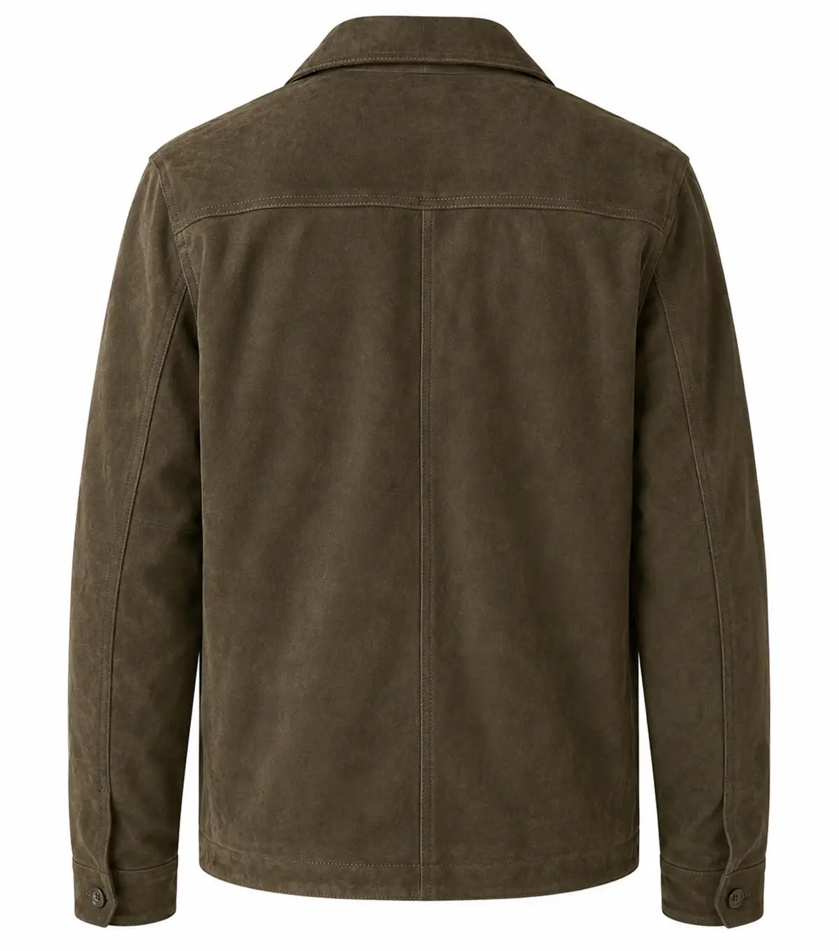 Mens Olive Green Military Suede Shirt Jacket back