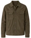 Mens Olive Green Military Suede Shirt Jacket front
