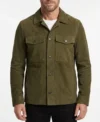 Mens Olive Suede Leather Shirt Jacket