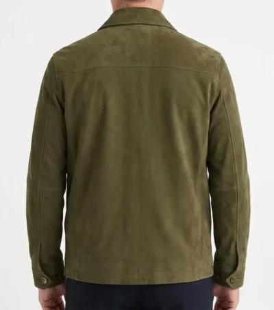 Mens Olive Suede Leather Shirt Jacket back