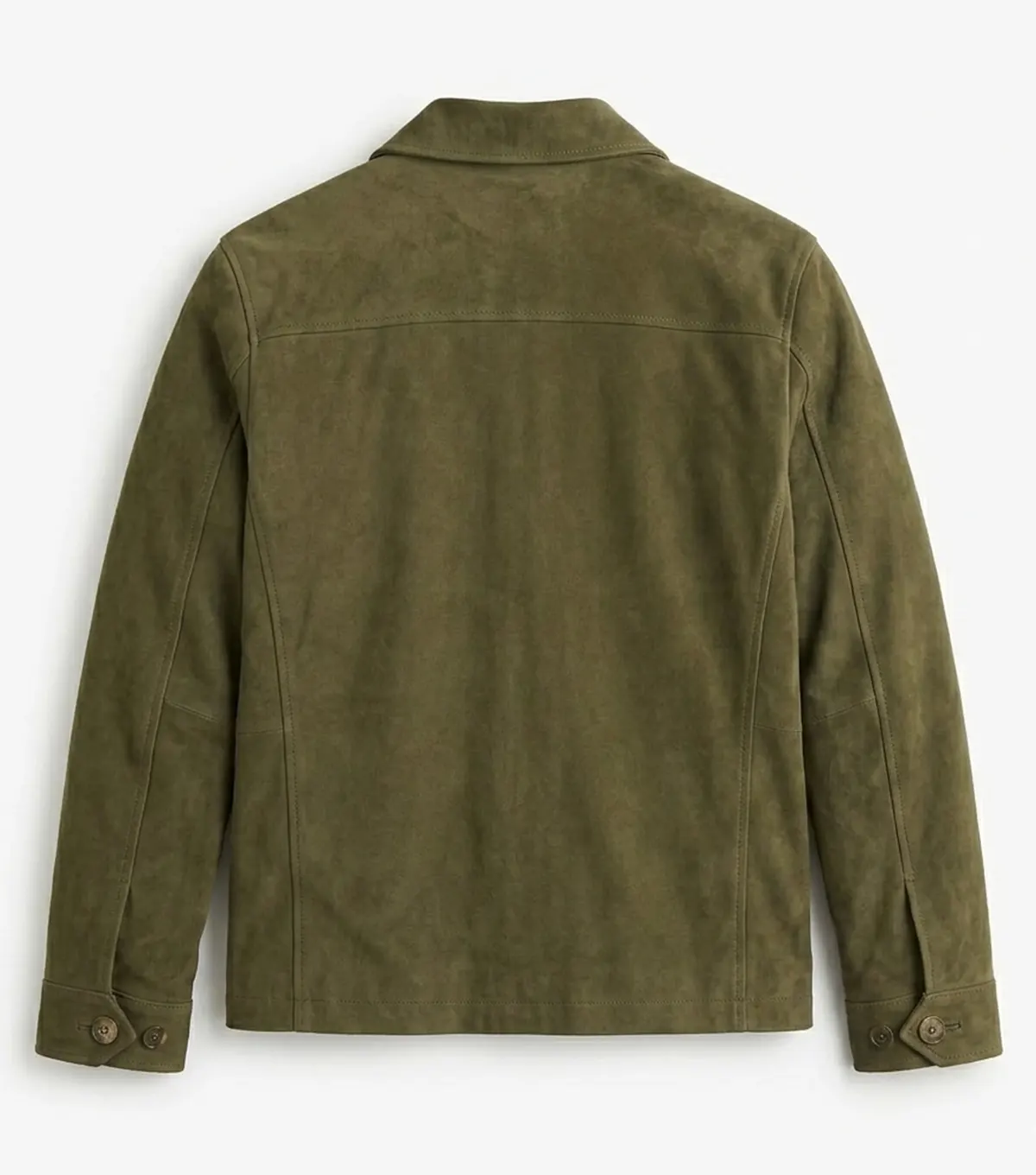 Mens Olive Suede Leather Shirt Jacket back view