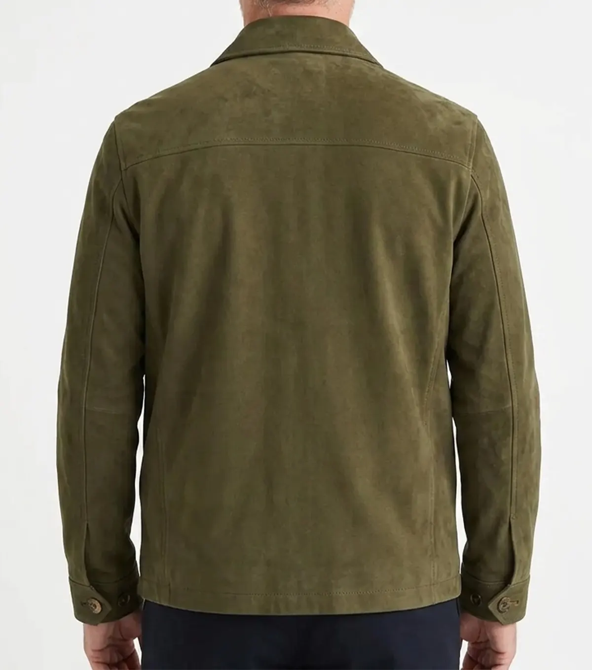 Mens Olive Suede Leather Shirt Jacket back