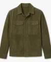Mens Olive Suede Leather Shirt Jacket front
