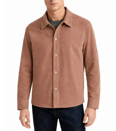 Mens Pink Minimalist Suede Shirt Jacket