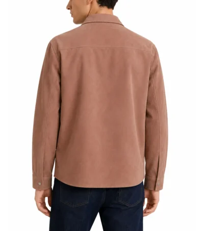 Mens Pink Minimalist Suede Shirt Jacket back