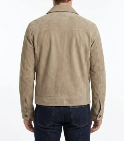 Mens Sand Zip Suede Shirt Jacket back
