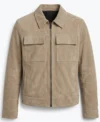 Mens Sand Zip Suede Shirt Jacket front