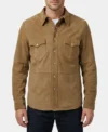 Mens Tan Brown Western Yoke Suede Shirt Leather Jacket