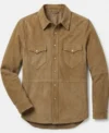 Mens Tan Brown Western Yoke Suede Shirt Leather Jacket front