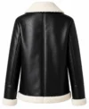 Womens Black Aviator Leather Jacket with Cream Shearling Trim back view