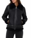 Womens Black B3 Aviator Shearling Leather Jacket