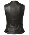 Womens Black Banded Collar Leather Motorcycle Vest back view