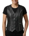 Womens Black Rhinestone Leather Motorcycle Vest
