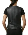 Womens Black Rhinestone Leather Motorcycle Vest back