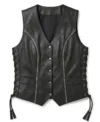 Womens Black Rhinestone Leather Motorcycle Vest front