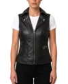 Womens Black Silver Studded Collar Biker Leather Vest