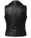 Womens Black Silver Studded Collar Biker Leather Vest BACK