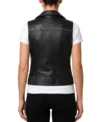 Womens Black Silver Studded Collar Biker Leather Vest BACK VIEW