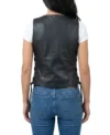 Womens Black Snap Button Lace Up Leather Biker Vest back