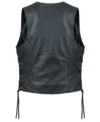 Womens Black Snap Button Lace Up Leather Biker Vest back view