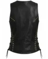 Womens Black Studded Lace Up Leather Motorcycle Vest back