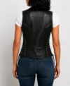 Womens Black Studded Lace Up Leather Motorcycle Vest back view