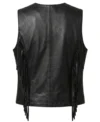Womens Black Western Fringe Leather Motorcycle Vest back