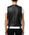 Womens Black Western Fringe Leather Motorcycle Vest back view