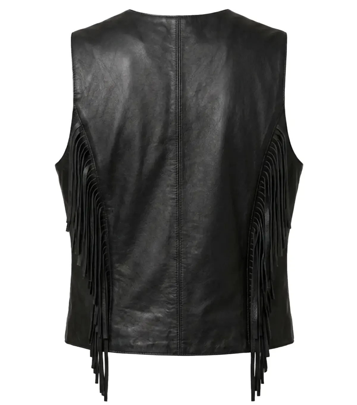 Womens Black Western Fringe Leather Motorcycle Vest back