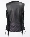 Womens Black and Purple Quilted Fringe Motorcycle Leather Vest back