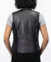 Womens Black and Purple Quilted Fringe Motorcycle Leather Vest back view