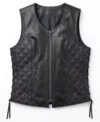 Womens Black and Purple Quilted Fringe Motorcycle Leather Vest front