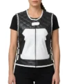 Womens Black and White Quilted Motorcycle Leather Vest