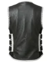 Womens Black and White Quilted Motorcycle Leather Vest back