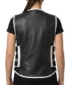 Womens Black and White Quilted Motorcycle Leather Vest back view