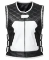 Womens Black and White Quilted Motorcycle Leather Vest front