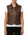 Womens Brown Sheepskin Leather Biker Vest