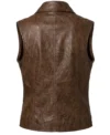 Womens Brown Sheepskin Leather Biker Vest back
