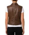 Womens Brown Sheepskin Leather Biker Vest back view